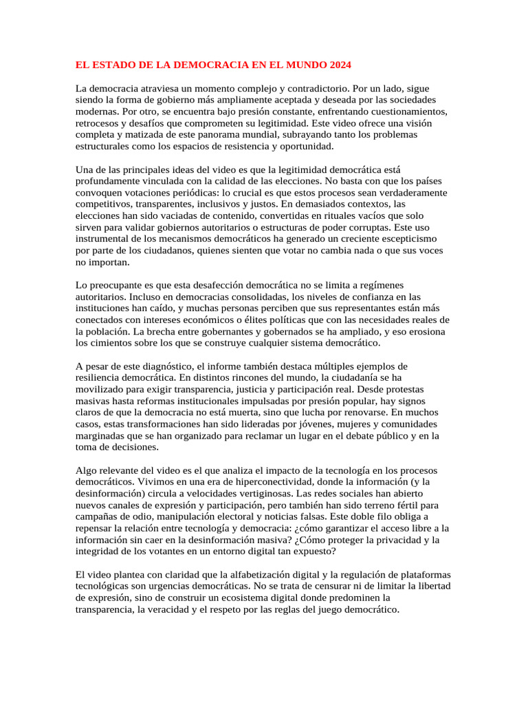Estado de la Democracia 2024: Retos y Oportunidades | PDF | Democracia ...