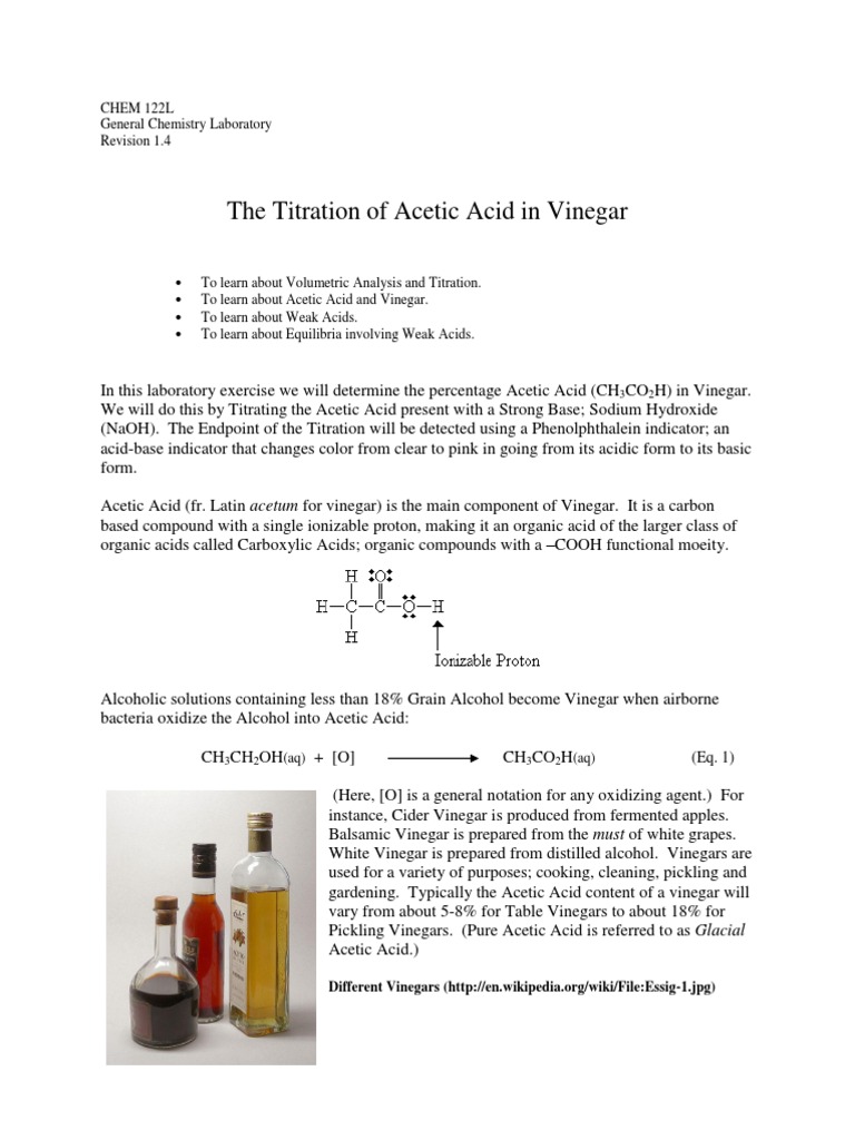 The Titration of Acetic Acid in Vinegar CHEM 122L General Chemistry