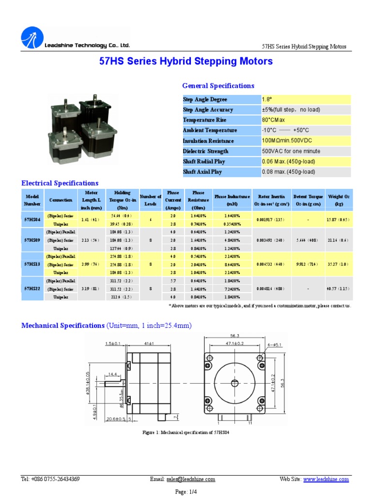 57HS Series Hybrid Stepping Motors: General Specifications | PDF ...