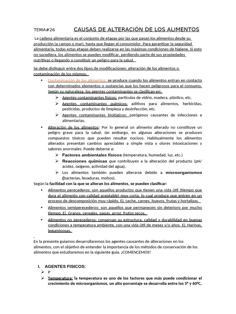 Causas de Alteración de Alimentos | PDF | Alimentos | Contaminación