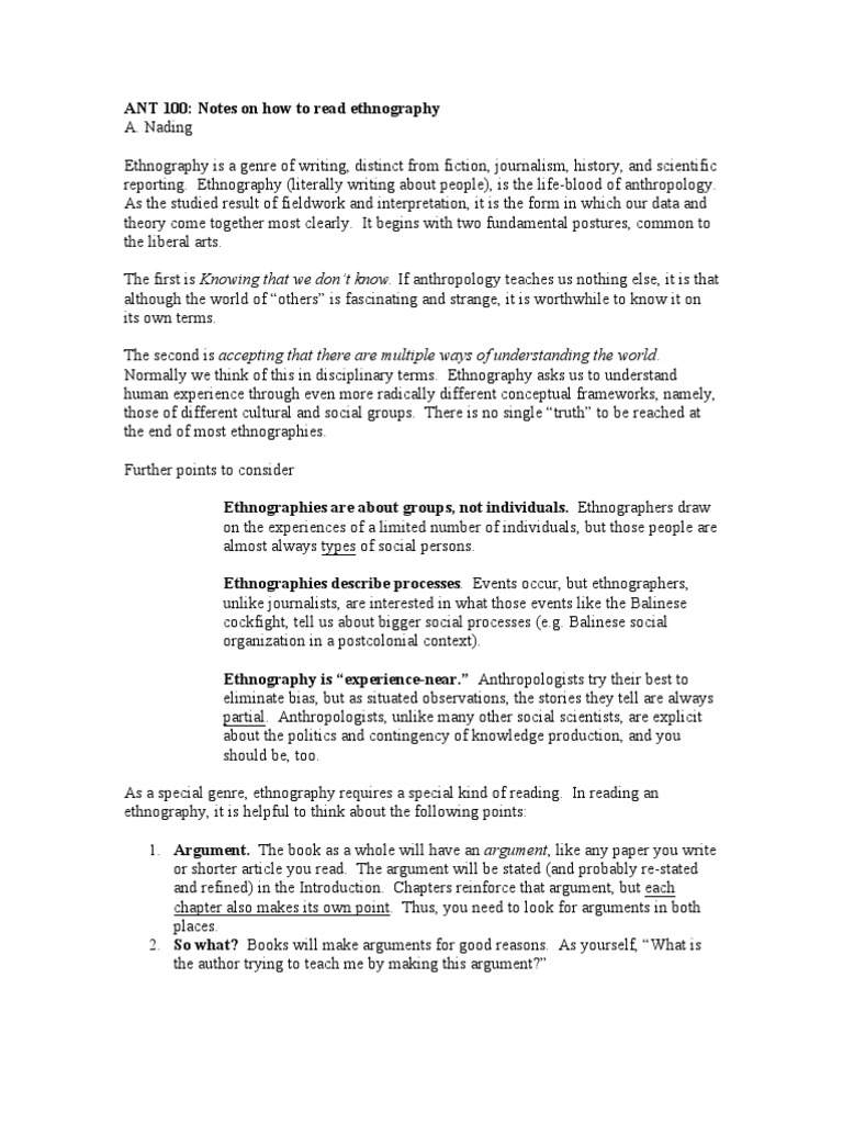 Reading Ethnography: Key Insights | PDF | Ethnography | Anthropology