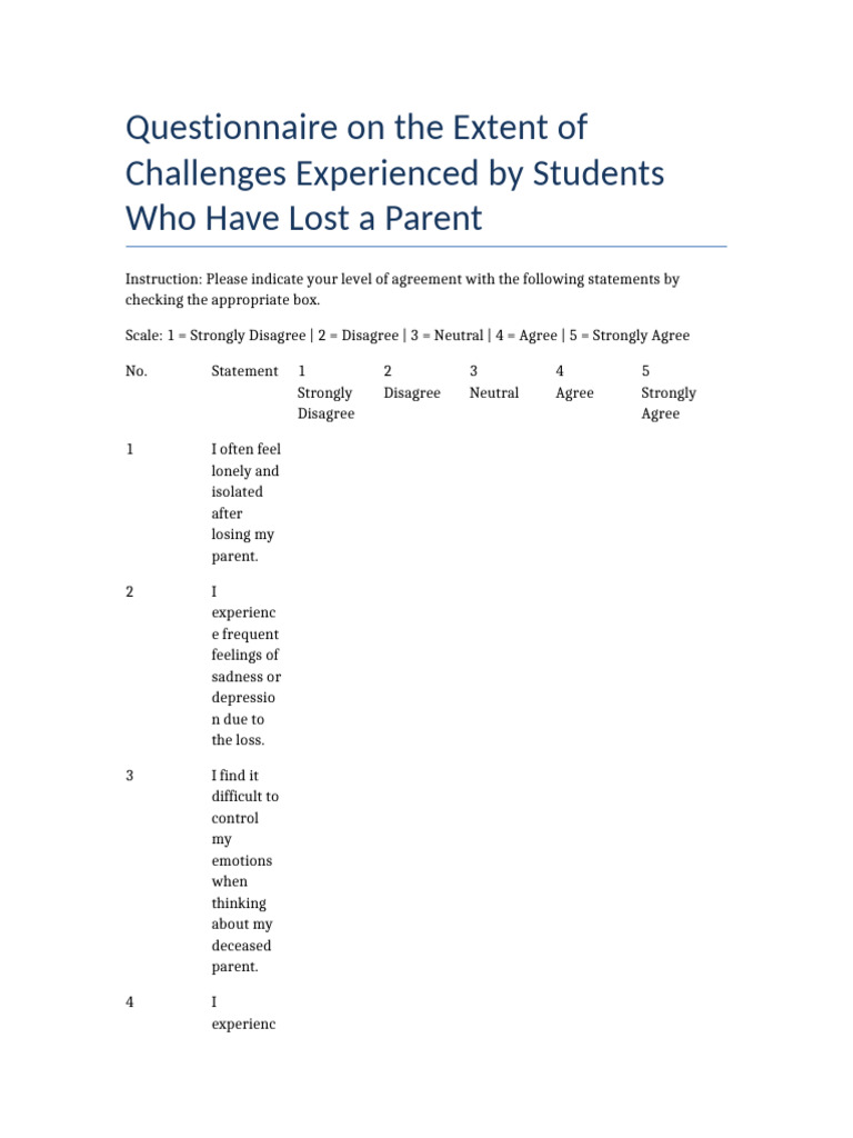 Student Grief Impact Questionnaire | PDF | Grief | Emotions