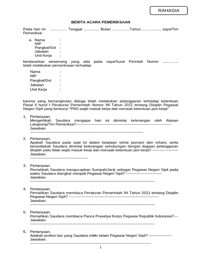 Format Berita Acara Pemeriksaan PNS | PDF