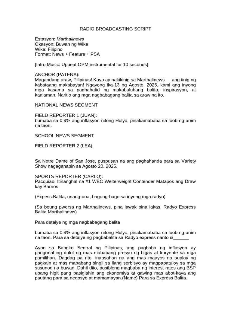 Radio Broadcasting Script | PDF
