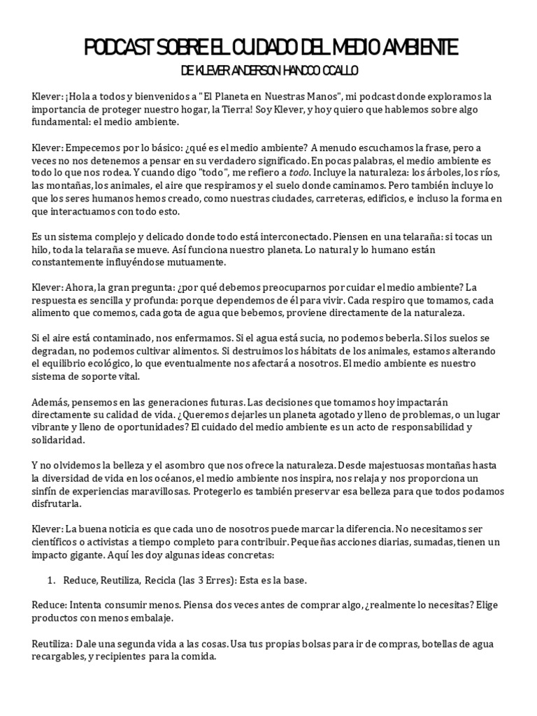 Cuidado del Medio Ambiente en Podcast | PDF | Entorno natural | Reciclaje