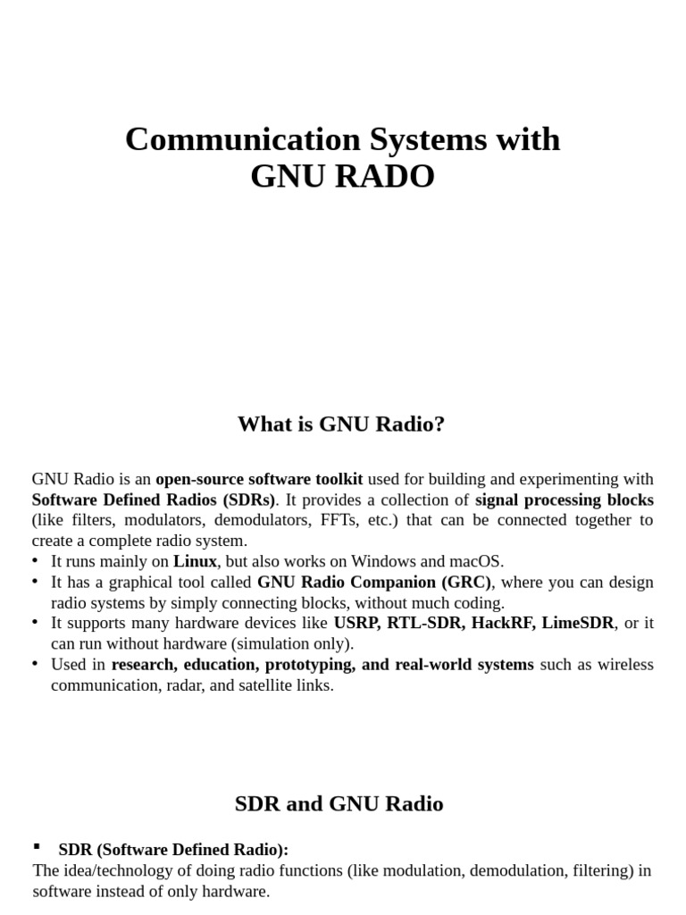 Overview of GNU Radio Toolkit | PDF | Software Defined Radio | Radio