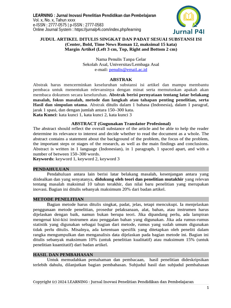 Template Jurnal Sinta 4 Pendidikan | PDF