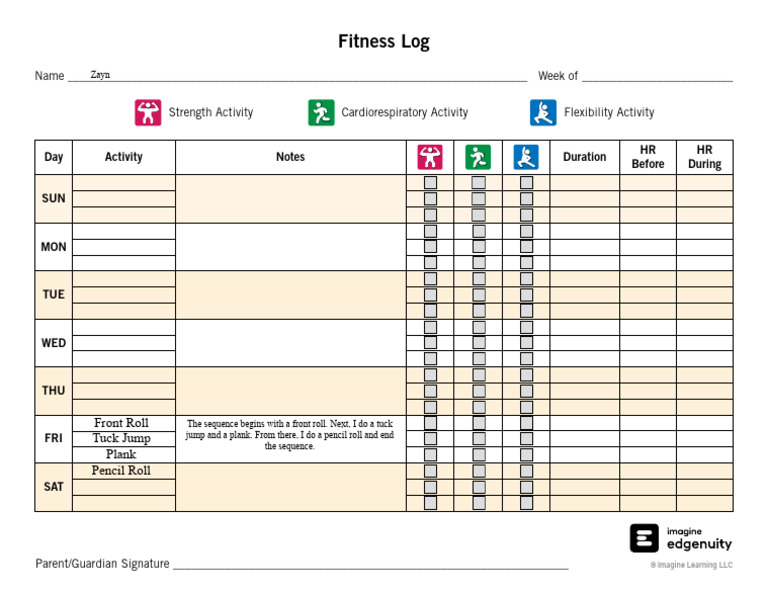 Weekly Fitness Log Template | PDF