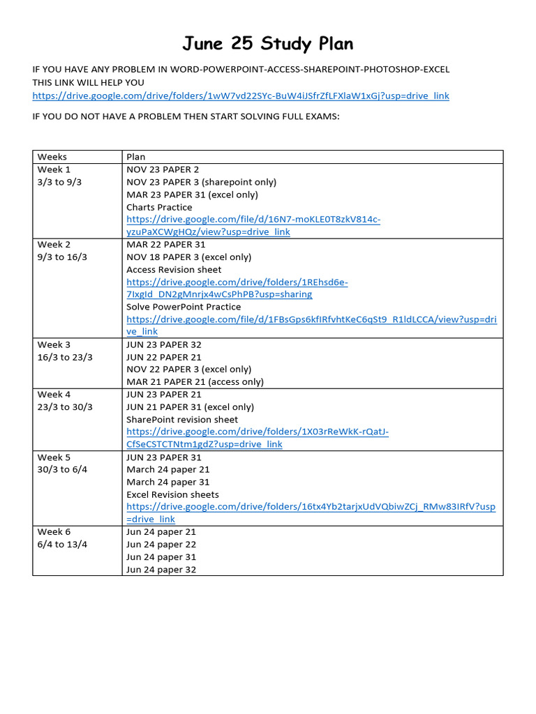 June 25 Study Plan | PDF