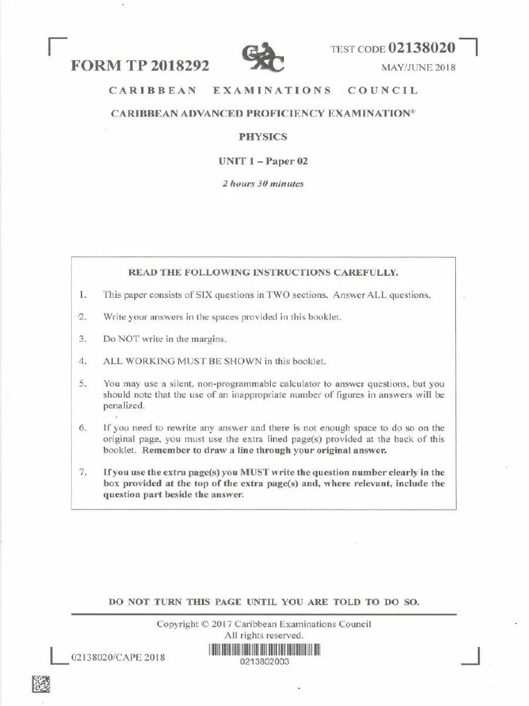 Cape Physics 2018 U1 p2 | PDF