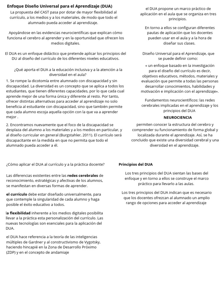 Diseño Universal para el Aprendizaje DUA | PDF | Aprendizaje | Plan de ...