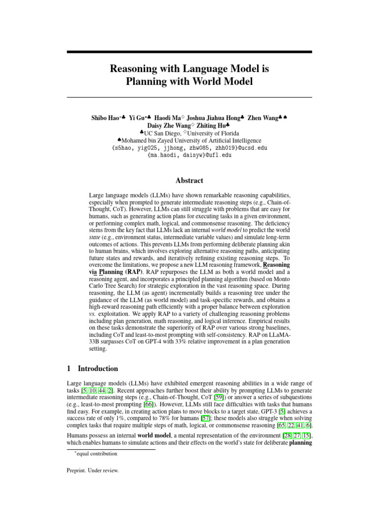 Reasoning With Language Model Is Planning With World Model | PDF ...