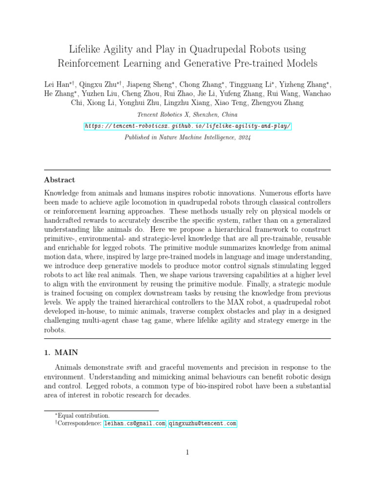 Lifelike Agility and Play in Quadrupedal Robots Using Reinforcement ...