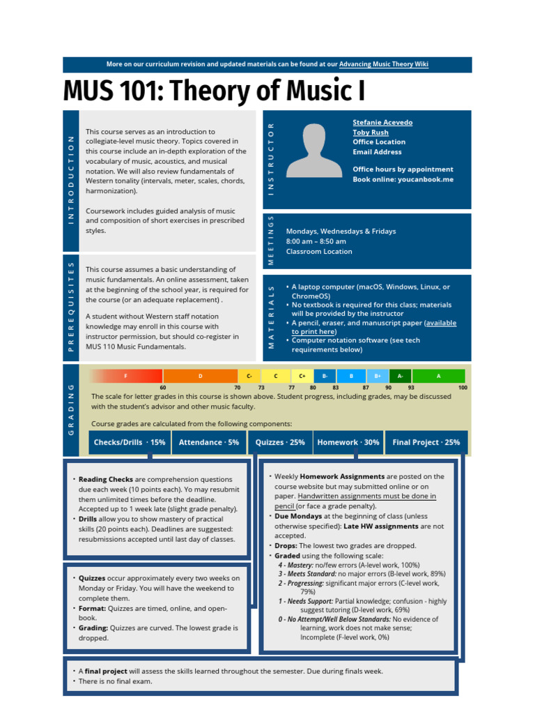 MUS 101 Syllabus: Theory of Music I | PDF | Music Theory | Musical Notation