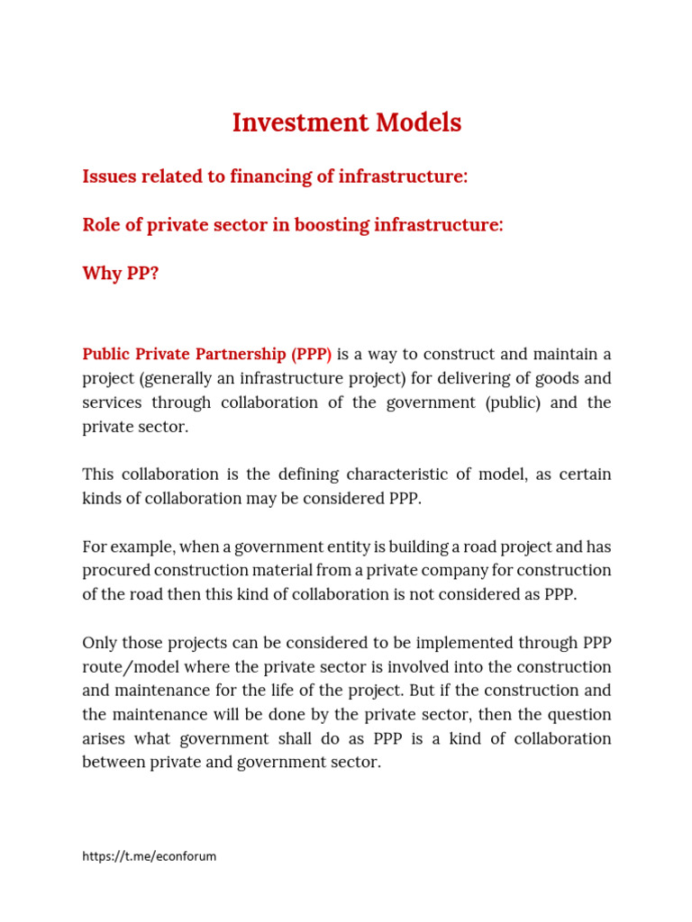 Public Private Partnerships and Investment Models | PDF | Public ...