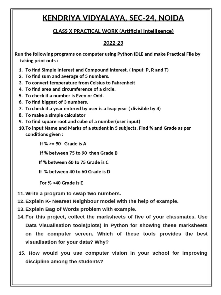 Class X AI Practical Assignments | PDF