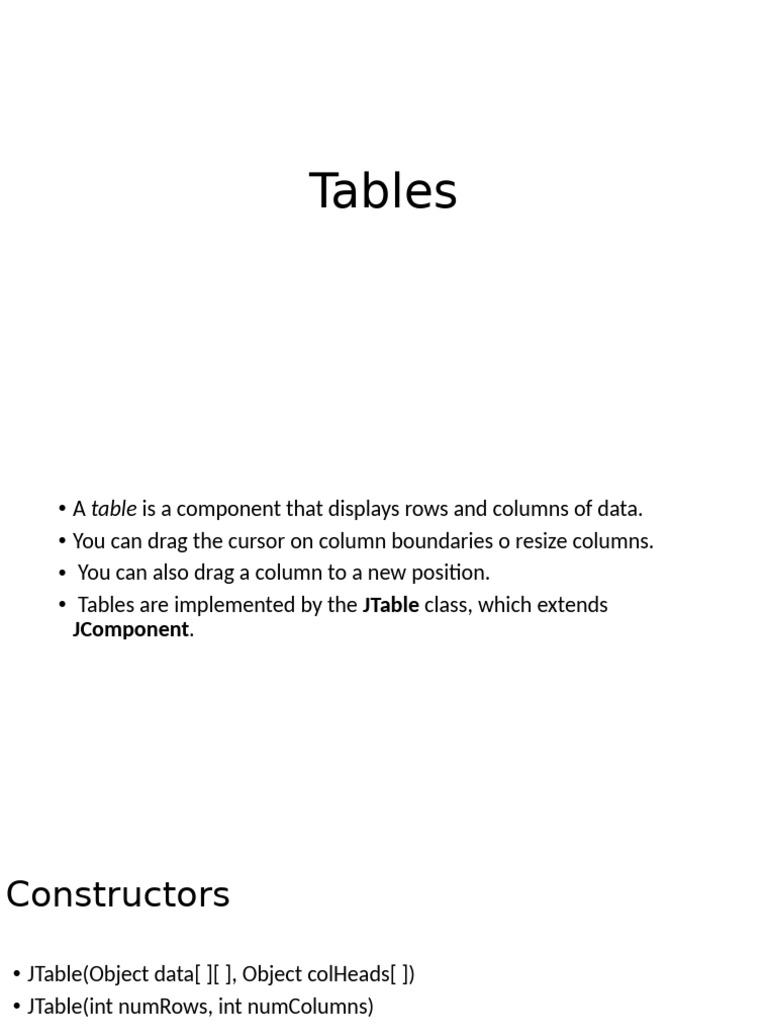 Creating Java JTable Components | PDF