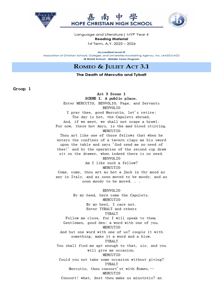 The Death of Mercutio and Tybalt Act 3 | PDF | Characters In Romeo And  Juliet, image size:768x1024