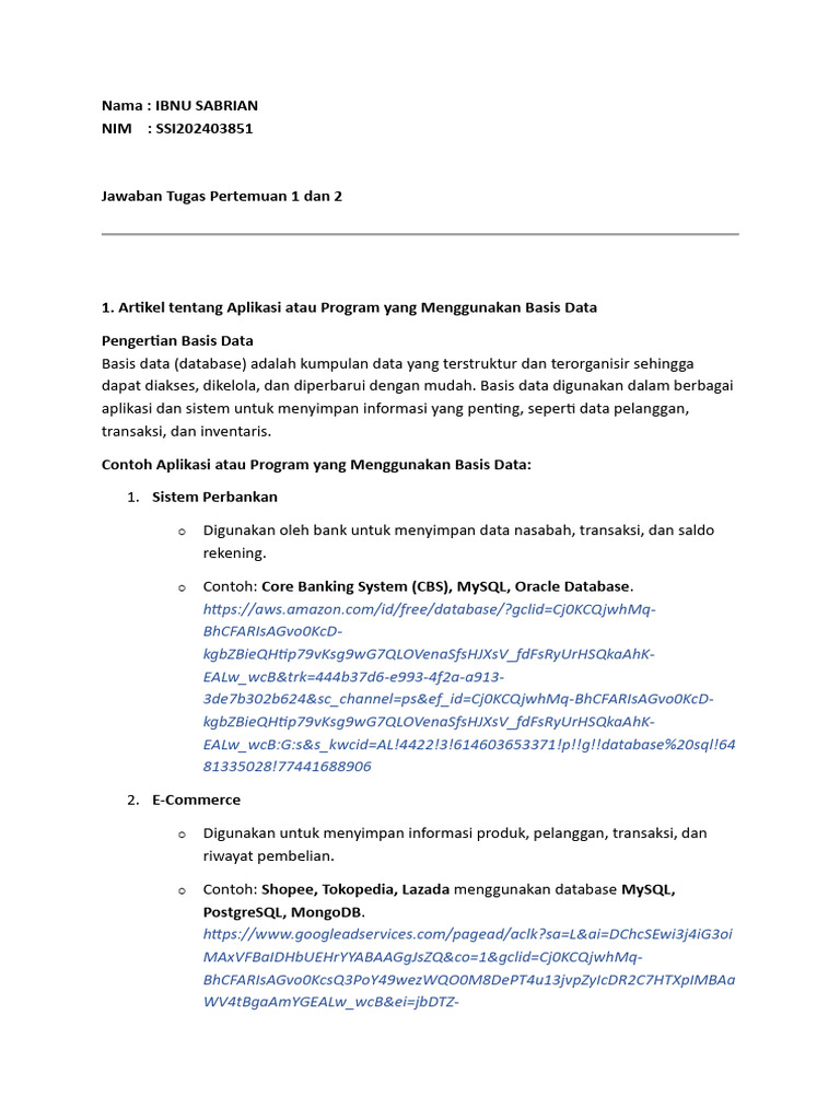 Ibnu Sabrian - SSI202403851 - Sistem Basis Data | PDF