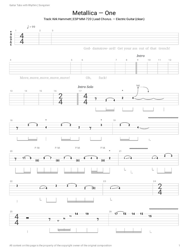 Best HD Pictures about  Metallica One Guitar Tabs  with No AI Images