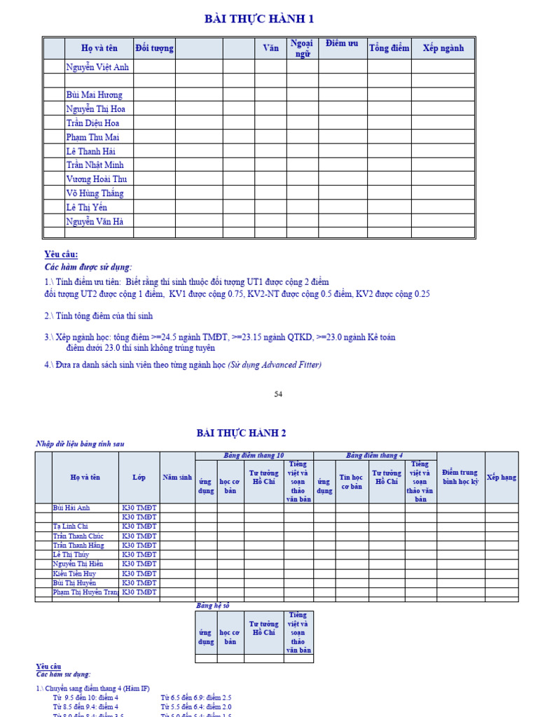Bai Tap Thuc Hanh Excel | PDF