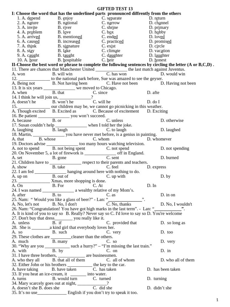 Gifted Test: Vocabulary and Grammar Exercises | PDF | Wound | Candle
