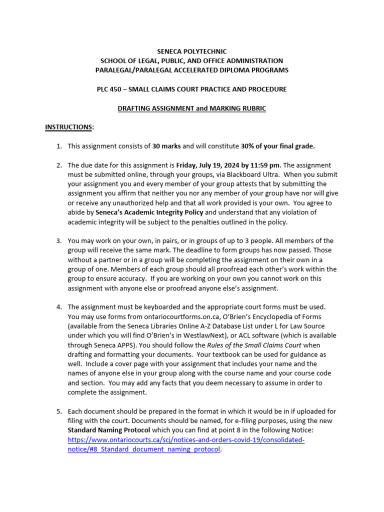 Small Claims Court Assignment Guide | PDF | Justice | Crime & Violence