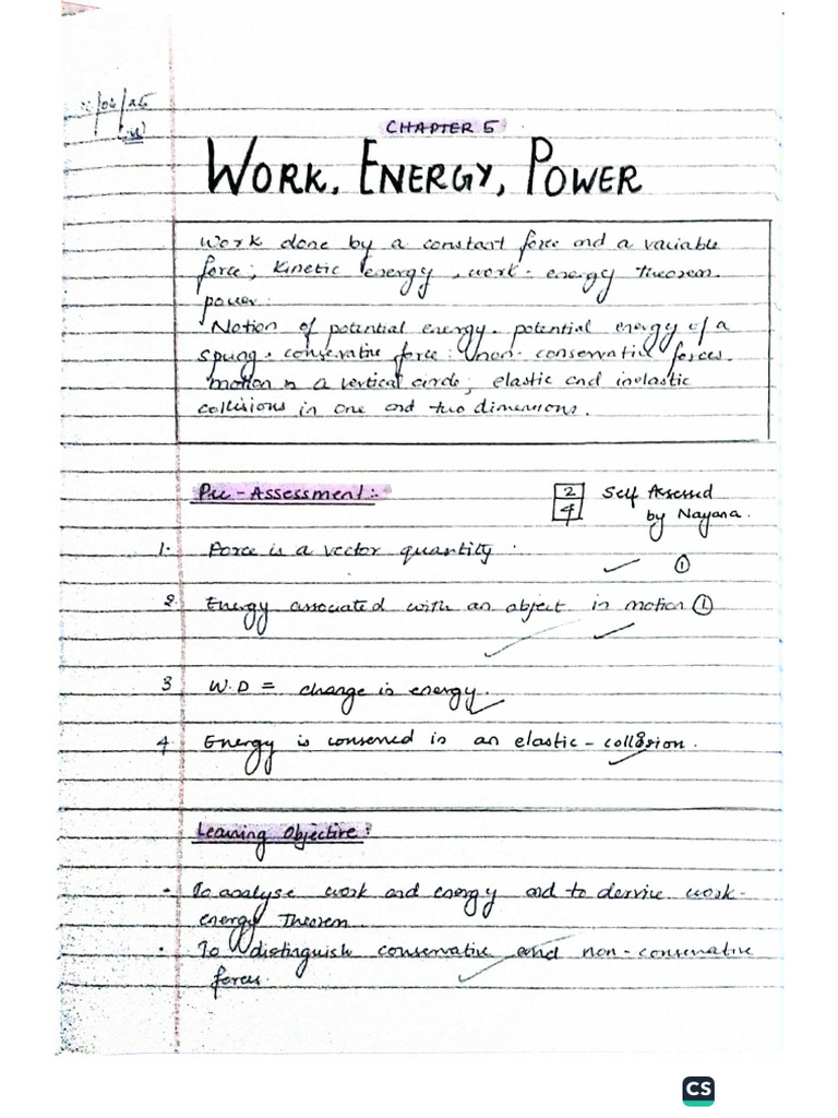 Chapter 5 - Work, Energy and Power | PDF