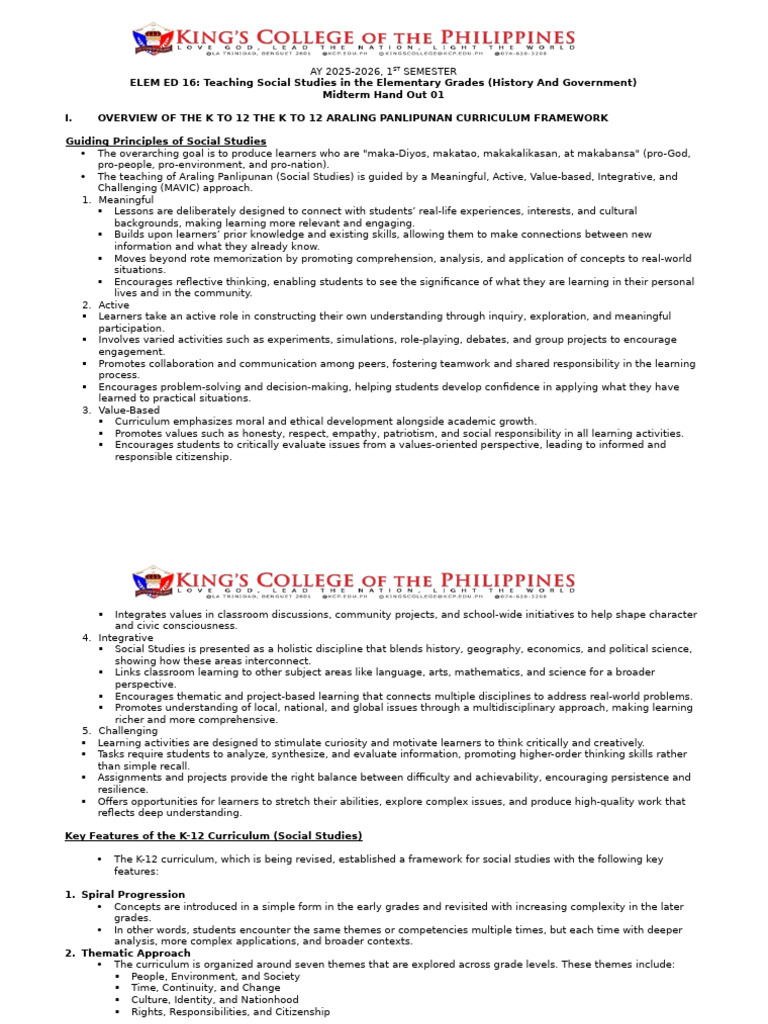 K-12 Social Studies Curriculum Overview | PDF | Learning | Information
