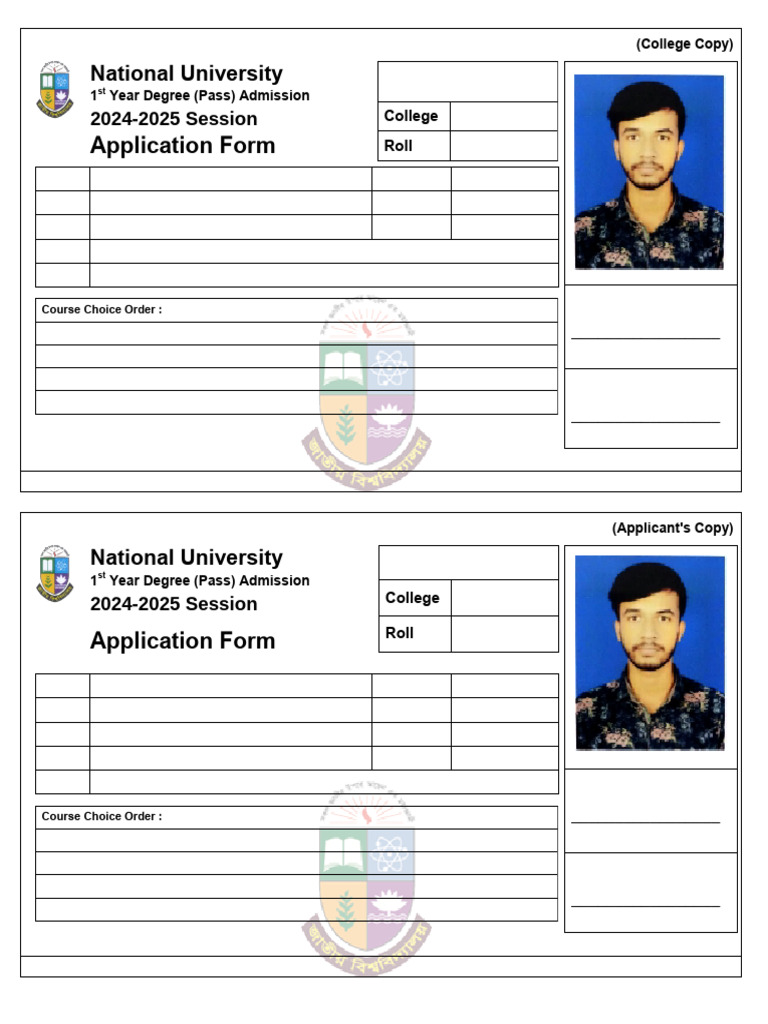 National University 1st Year Admission Form | PDF