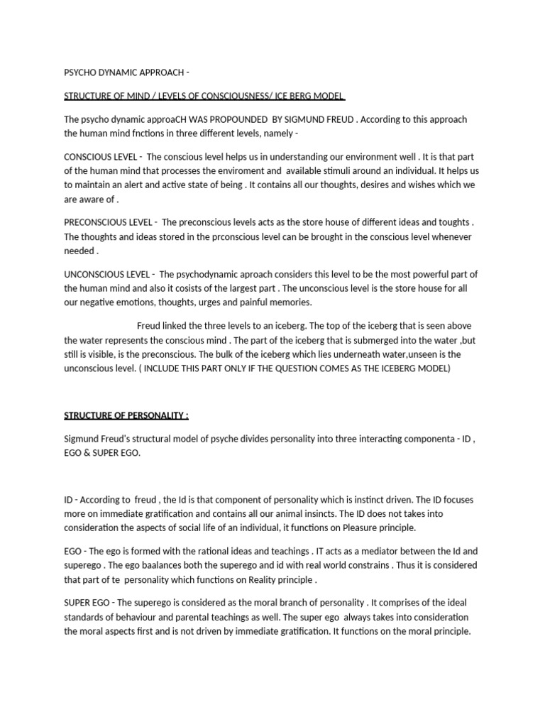 Freud's Psycho-Dynamic Mind Structure | PDF | Unconscious Mind ...
