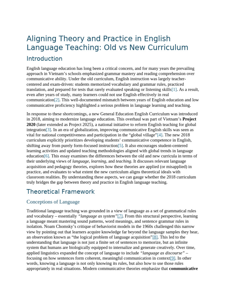 Aligning Theory and Practice in English Language Teaching - Old Vs New ...