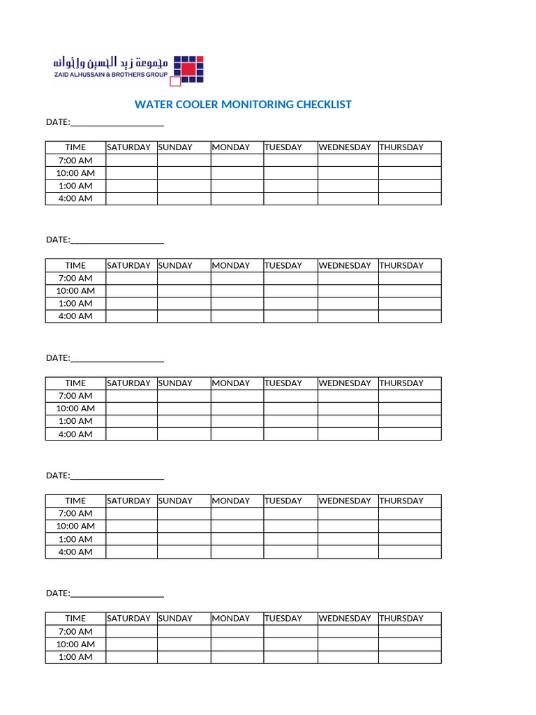 Water Cooler Monitoring Checklist | PDF