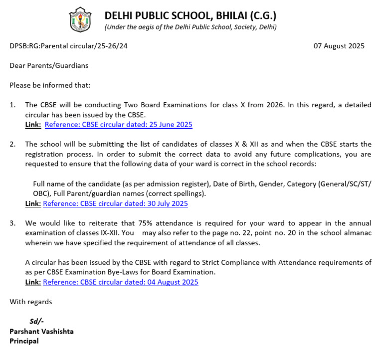CBSE Circulars for Parents 2025-26 | PDF
