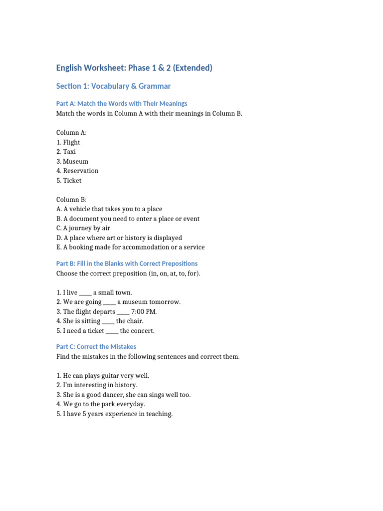 English Vocabulary and Grammar Worksheet | PDF | Human Communication ...