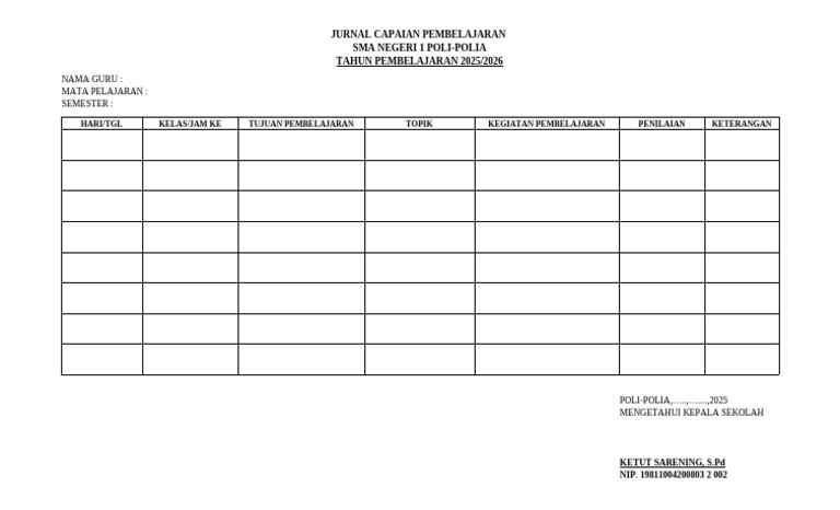 Format Jurnal Mengajar Kurikulum Merdeka | PDF