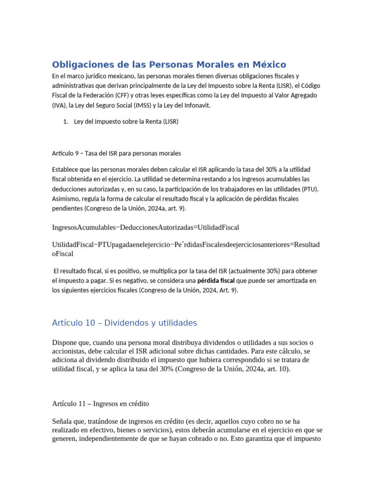 Obligaciones Fiscales de Personas Morales | PDF | Impuesto sobre la ...