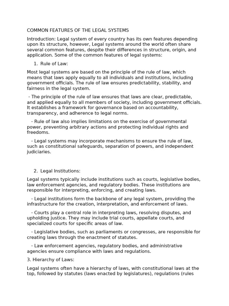 Common Features of The Legal Systems | PDF | Law Of The United States ...