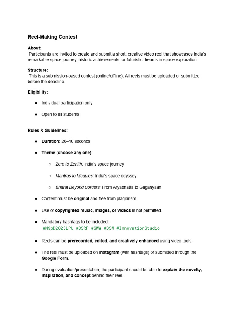 Reels Challenge Participation Rules | PDF
