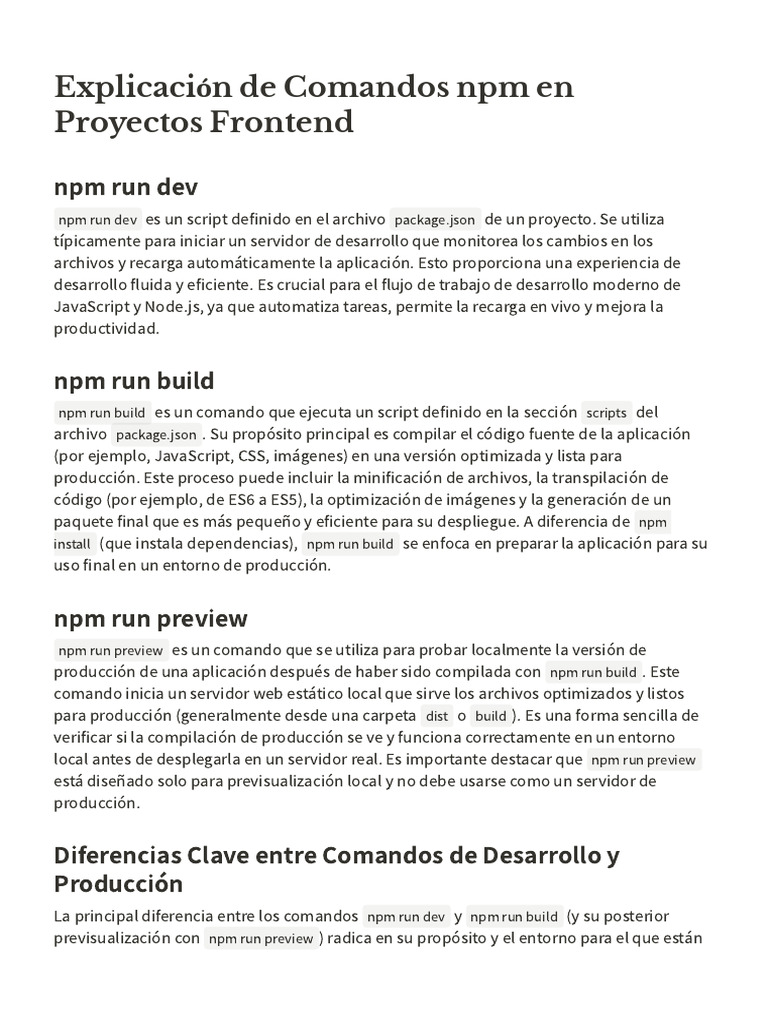 Comandos npm para Proyectos Frontend | PDF | Script Java | Red mundial