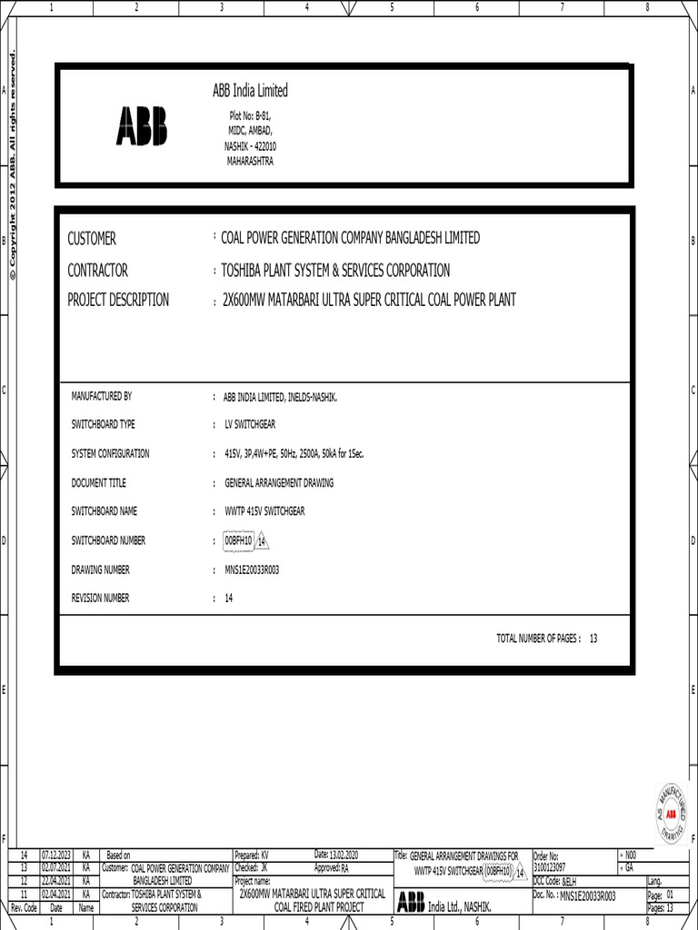WWTP 415V Switchgear GA Drawing | PDF | Electricity | Electrical ...