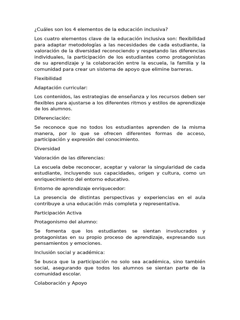 Elementos Clave de la Educación Inclusiva | PDF
