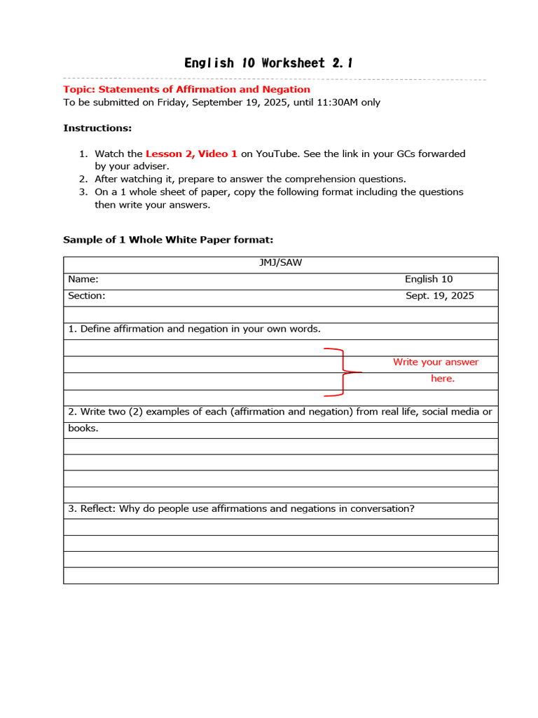 Affirmation and Negation Worksheet | PDF