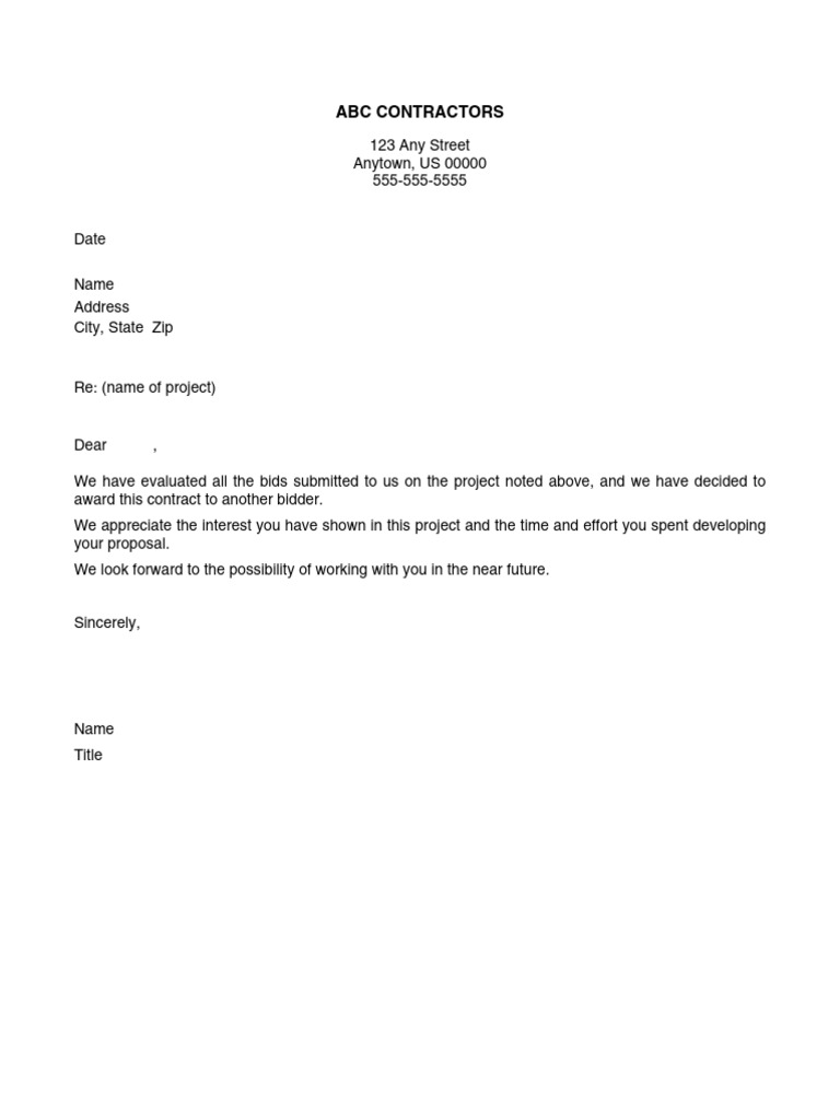 Bid Rejection Letter Template | PDF