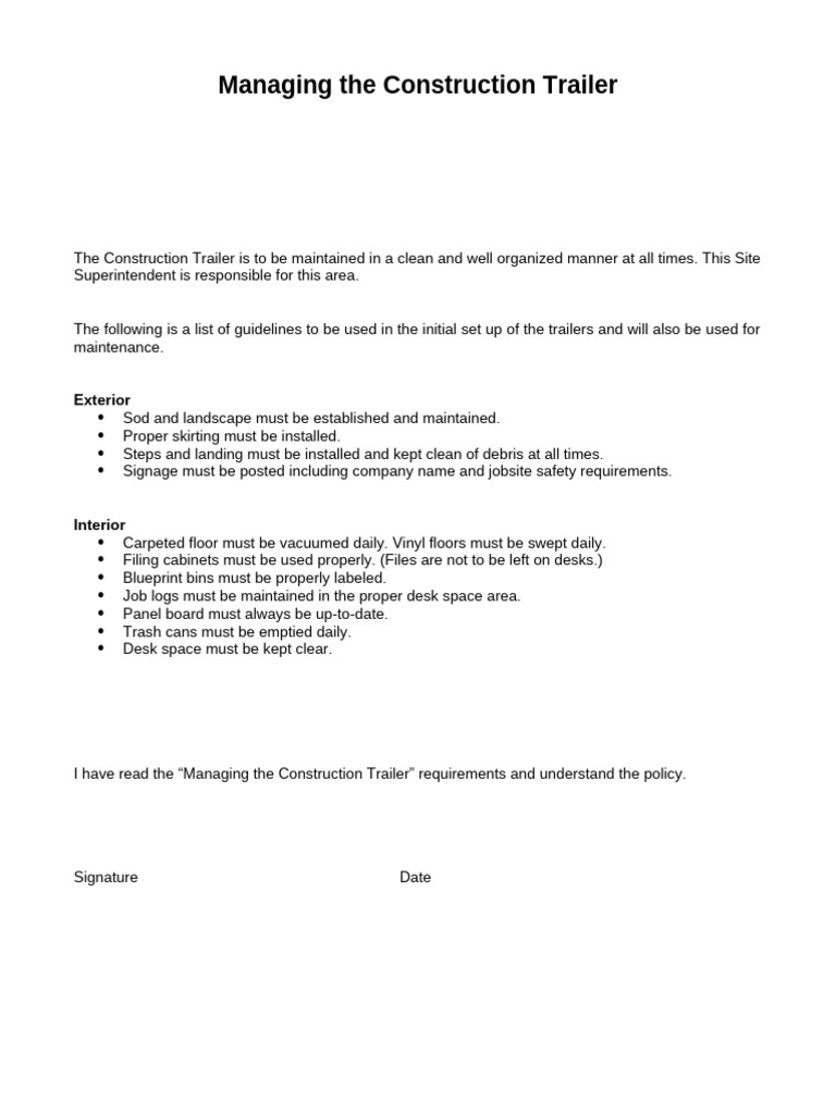 Guidelines for Managing Construction Trailers | PDF