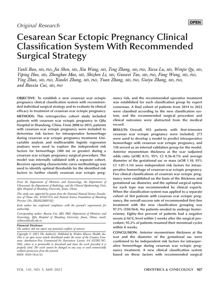 Cesarean Scar Ectopic Pregnancy Strategy | PDF | Caesarean Section ...
