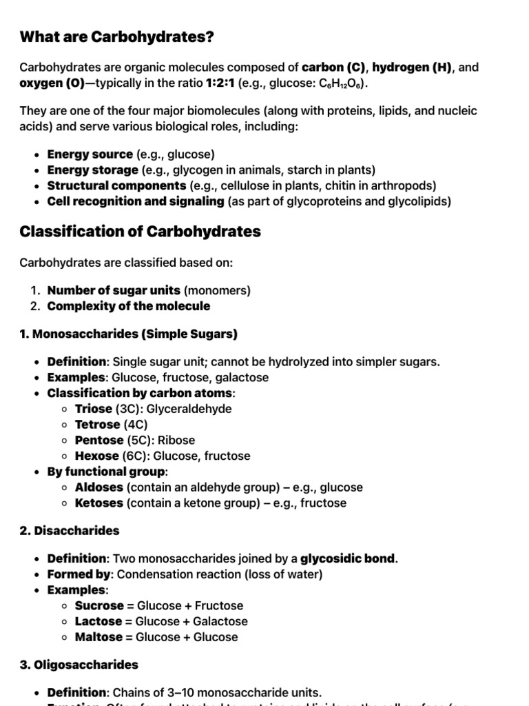 Understanding Carbohydrates: Types & Functions | PDF | Carbohydrates ...