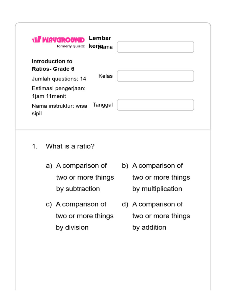 Grade 6 Ratio Worksheet PDF | PDF | Ratio | Number Theory
