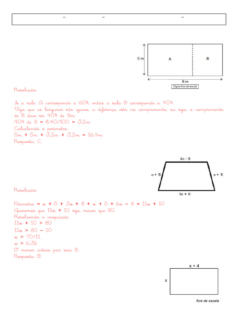 Perímetro de Figuras Planas: Exercícios e Resoluções | PDF | Equações ...