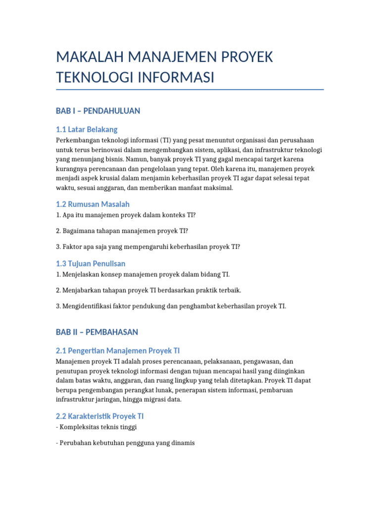 Makalah Manajemen Proyek TI | PDF